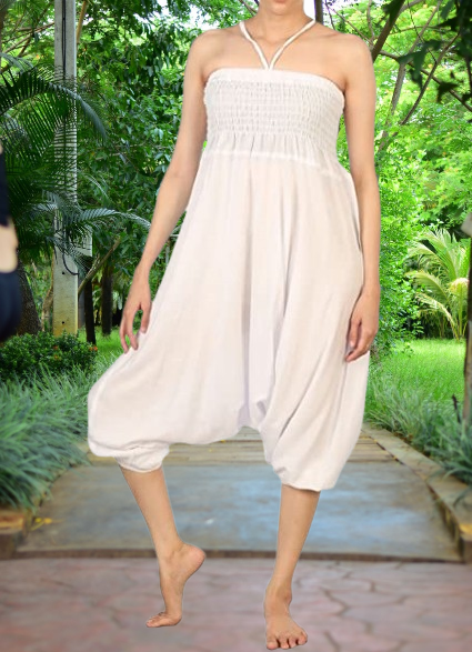 Bohotusk Plain White Jumpsuit S/M to L/XL