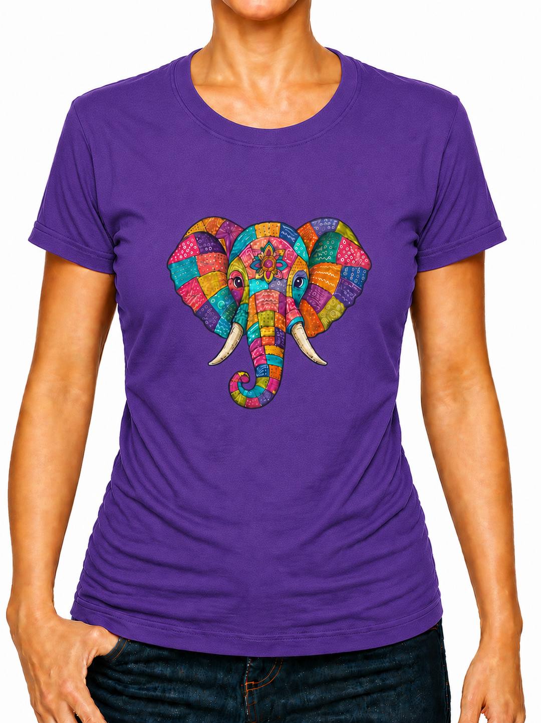 Boho Patchwork Elephant Print Ladies T-Shirt XS - 2XL (UK 8 - 18) - available in 7 colours