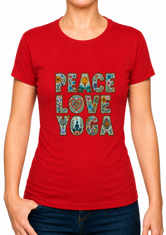 Boho Peace Love Yoga Ladies T-Shirt XS - 2XL (UK 8 - 18) - available in 7 colours
