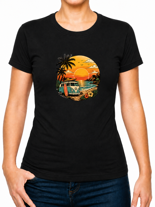 Bohotusk Sunset Camper Van Cotton Kids T-Shirt 3 to 13 Years (7 Colours)