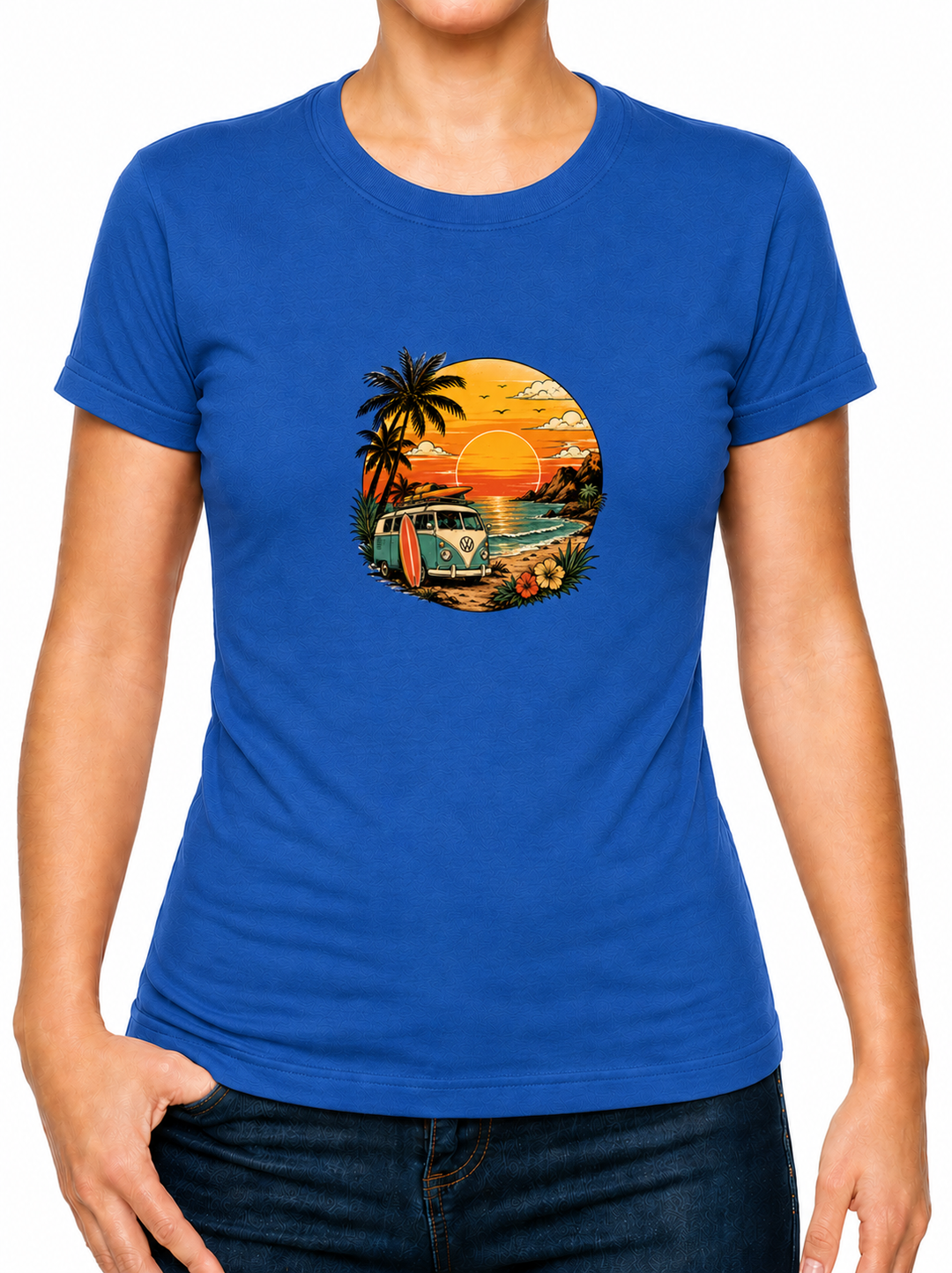 Bohotusk Sunset Camper Van Cotton Kids T-Shirt 3 to 13 Years (7 Colours)