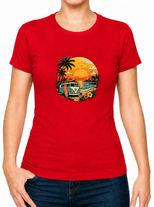 Bohotusk Sunset Camper Van Cotton Kids T-Shirt 3 to 13 Years (7 Colours)