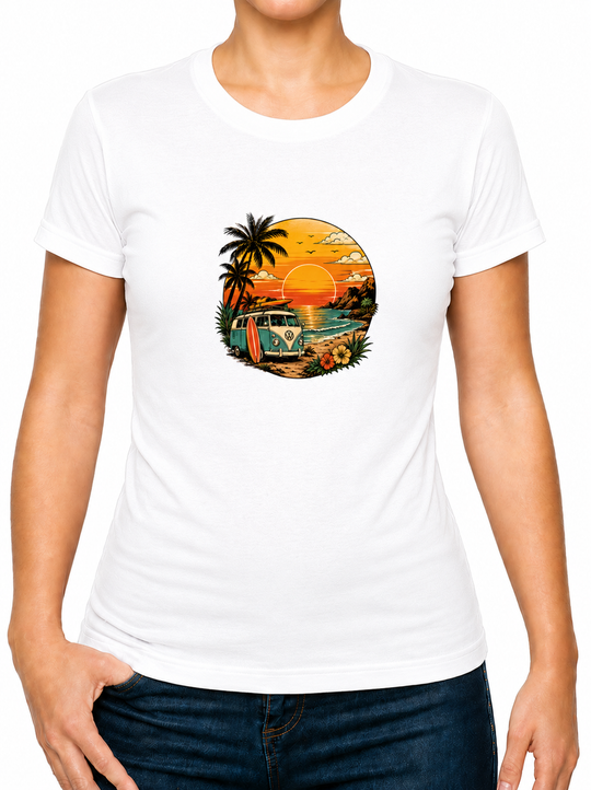 Bohotusk Sunset Camper Van Cotton Kids T-Shirt 3 to 13 Years (7 Colours)