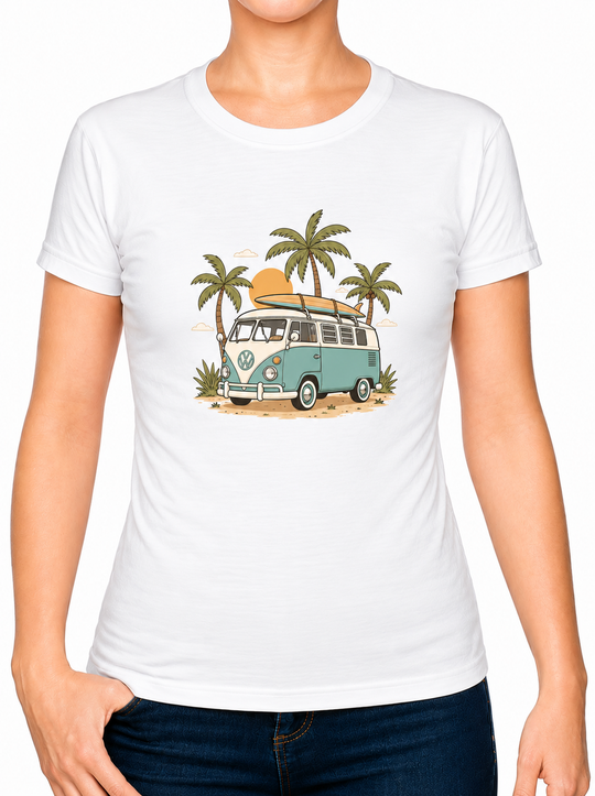 Boho Camper Van Palms Ladies T-Shirt XS - 2XL (UK 8 - 18) - available in 7 colours