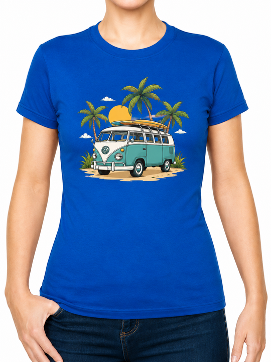 Boho Camper Van Palms Ladies T-Shirt XS - 2XL (UK 8 - 18) - available in 7 colours