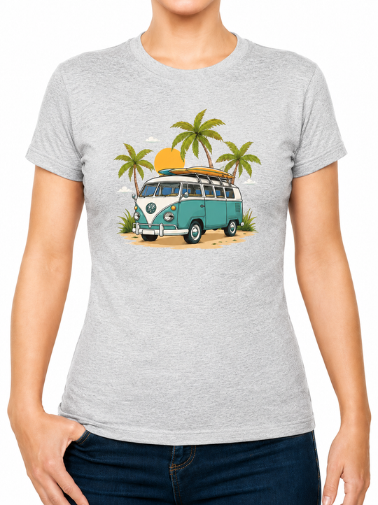 Boho Camper Van Palms Ladies T-Shirt XS - 2XL (UK 8 - 18) - available in 7 colours