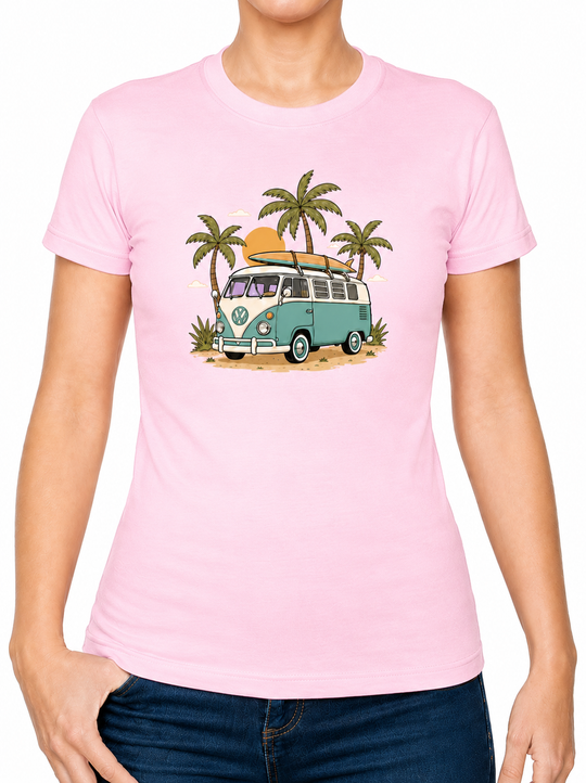 Boho Camper Van Palms Ladies T-Shirt XS - 2XL (UK 8 - 18) - available in 7 colours