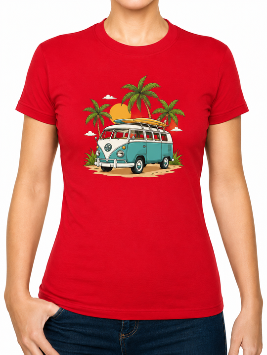 Boho Camper Van Palms Ladies T-Shirt XS - 2XL (UK 8 - 18) - available in 7 colours