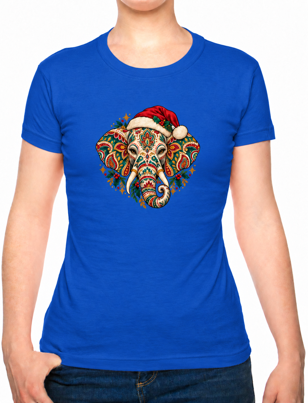 Bohotusk Kids Christmas Elephant Cotton T-Shirt 3 to 13 Years (7 Colours)
