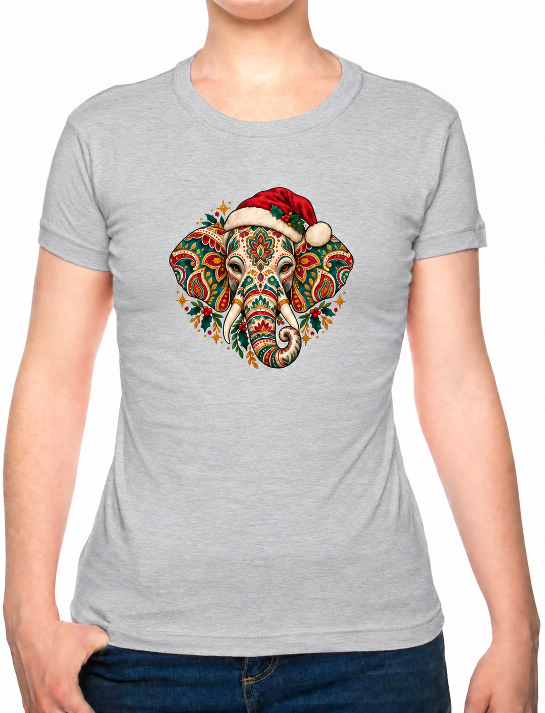 Bohotusk Kids Christmas Elephant Cotton T-Shirt 3 to 13 Years (7 Colours)