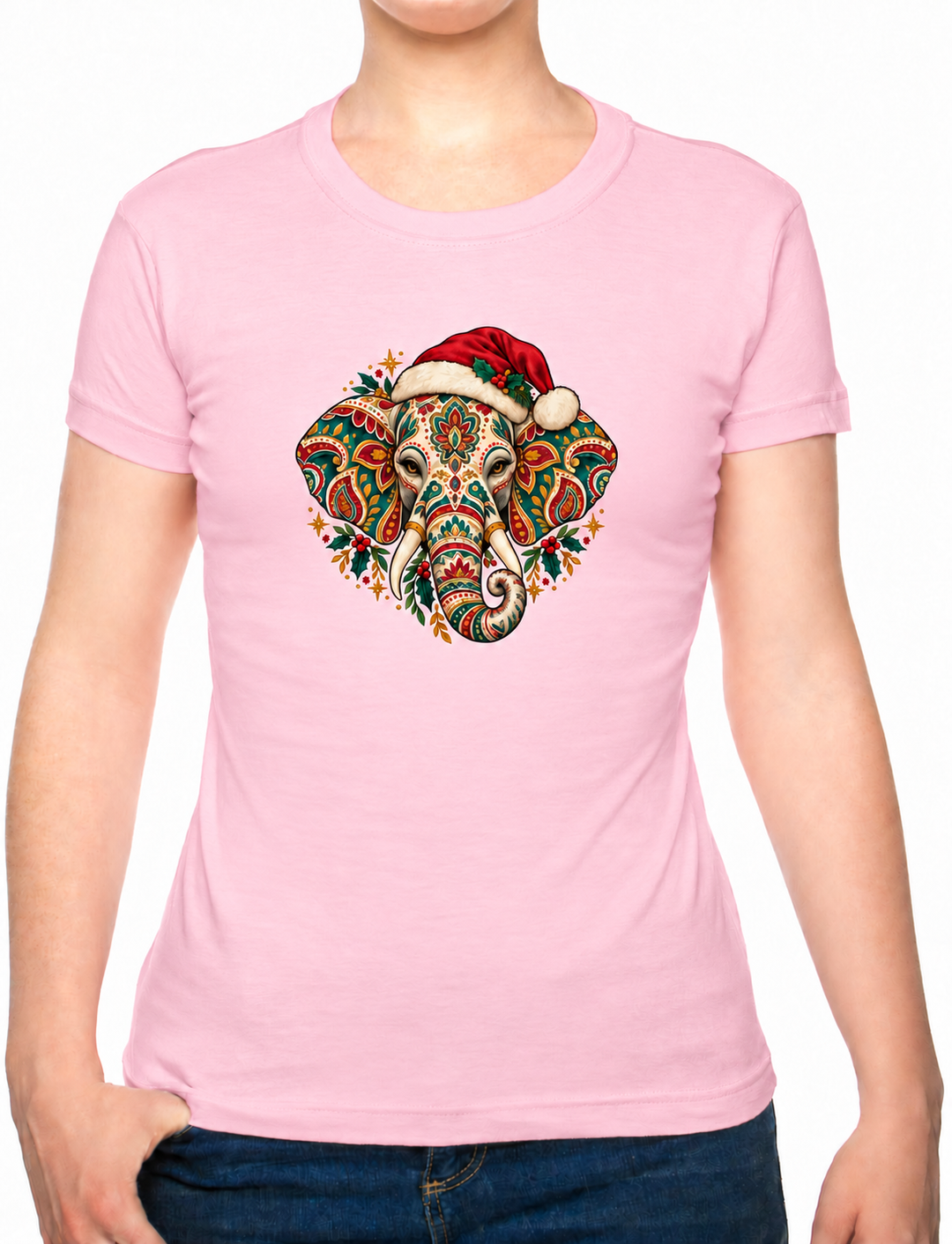 Bohotusk Kids Christmas Elephant Cotton T-Shirt 3 to 13 Years (7 Colours)