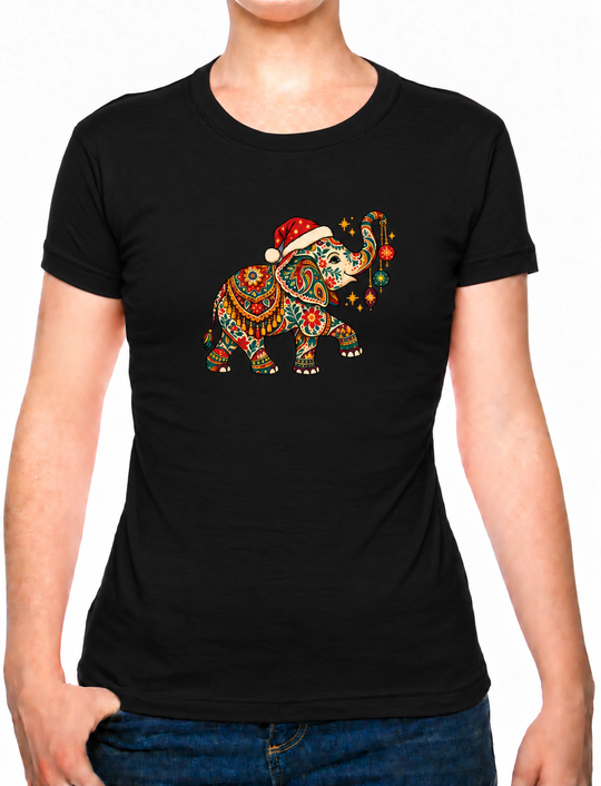 Bohotusk Christmas Elephant & Baubles Cotton Mens T-Shirt S - 3XL