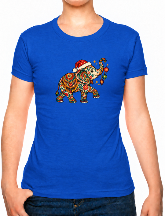 Bohotusk Christmas Elephant & Baubles Cotton Mens T-Shirt S - 3XL