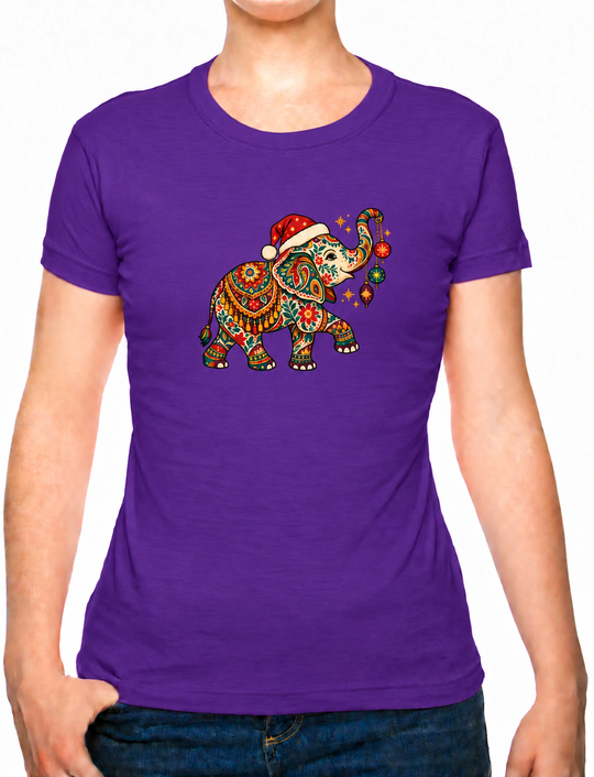 Bohotusk Christmas Elephant & Baubles Cotton Mens T-Shirt S - 3XL