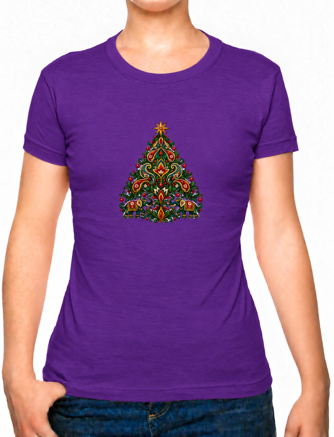 Bohotusk Christmas Elephant Tree Cotton Mens T-Shirt S - 3XL
