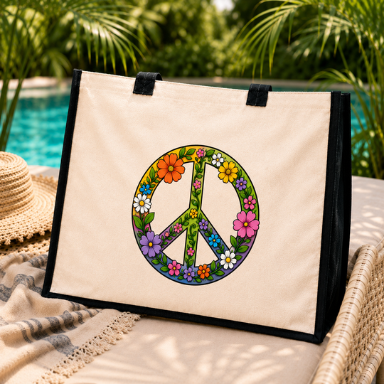 CND Flower Power Jute Canvas Tote Bag