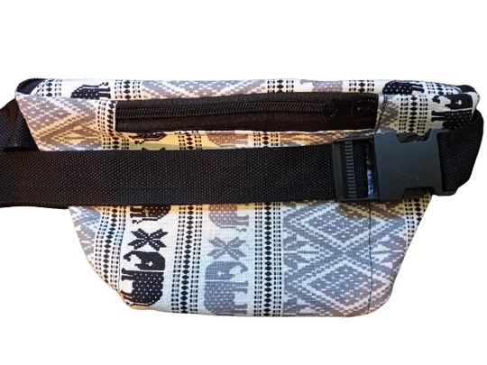 Bohotusk Black White Grey Elephant Print Cotton Bum Bag Fanny Pack Waist Travel Bag