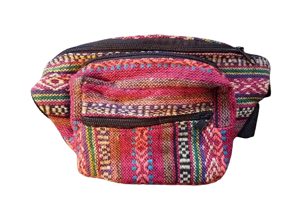 Bohotusk Ochre Red Criss Cross Cotton Bum Bag Fanny Pack Waist Travel Bag