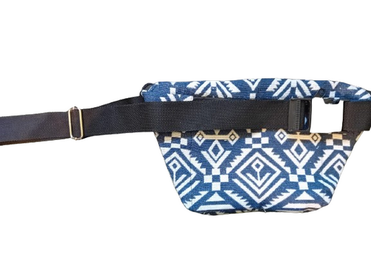 Bohotusk Blue White Grey Criss Cross Print Cotton Bum Bag Fanny Pack Waist Travel Bag