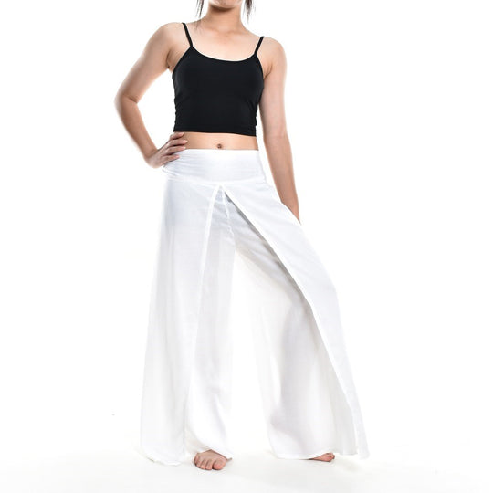 Bohotusk Plain White Womens Palazzo Pants S/M (UK 8 - 12)