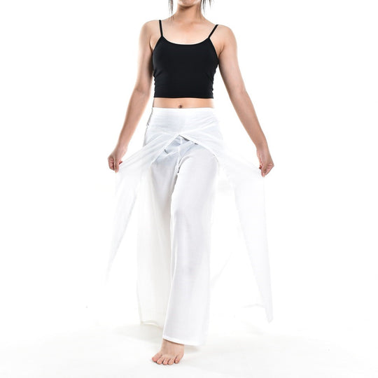 Bohotusk Plain White Womens Palazzo Pants S/M (UK 8 - 12)