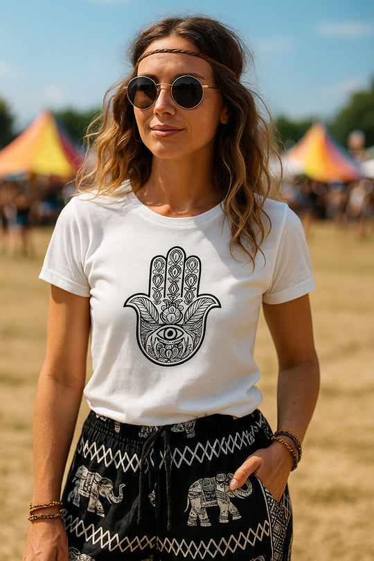 Bohotusk All Seeing Hand Cotton Ladies T-Shirt XS - 2XL (UK 8 - 18) available in 7 colours