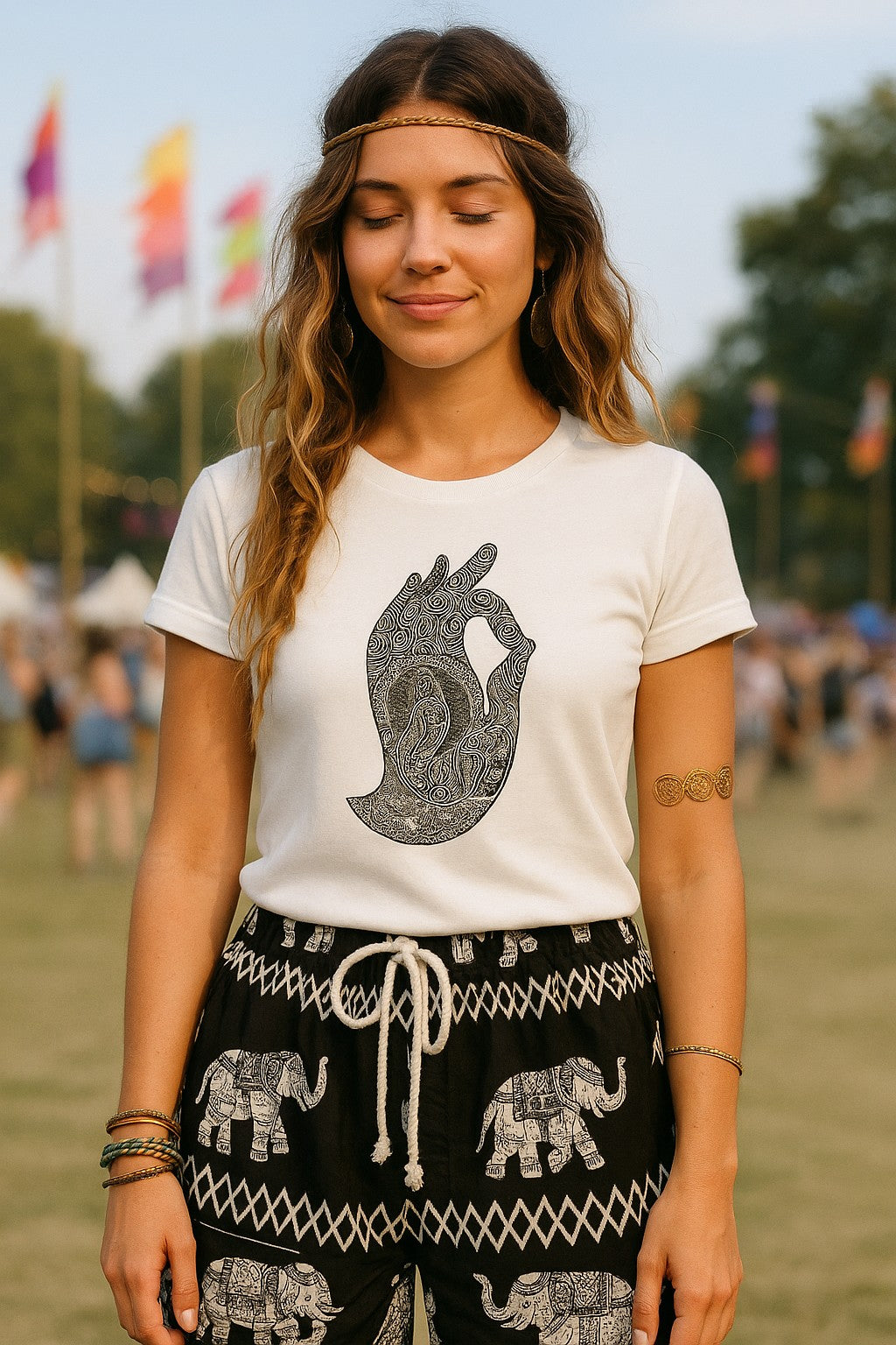 Bohotusk Hand of Buddha Cotton Mens T-Shirt S - 3XL