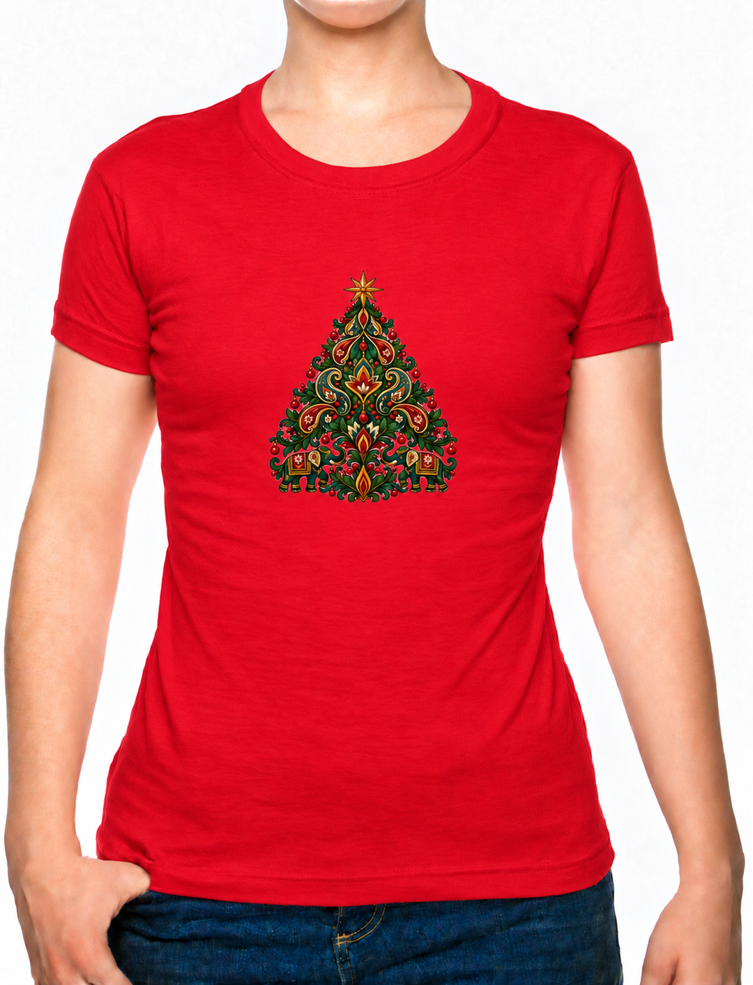 Bohotusk Christmas Elephant Tree Cotton Mens T-Shirt S - 3XL