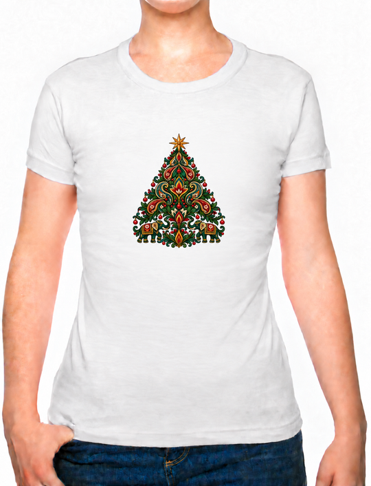Bohotusk Christmas Elephant Tree Cotton Mens T-Shirt S - 3XL