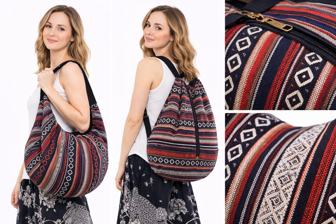 Bohotusk Striped Multi Coloured Cotton Canvas Duffle Bag