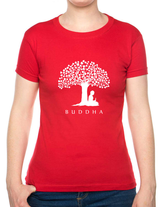 Bohotusk Buddha Under A Tree Cotton Ladies T-Shirt S - 2XL (UK 8 - 18) - 7 colours available