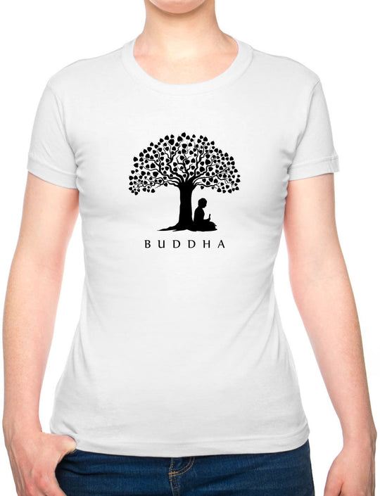 Bohotusk Buddha Under A Tree Cotton Ladies T-Shirt S - 2XL (UK 8 - 18) - 7 colours available