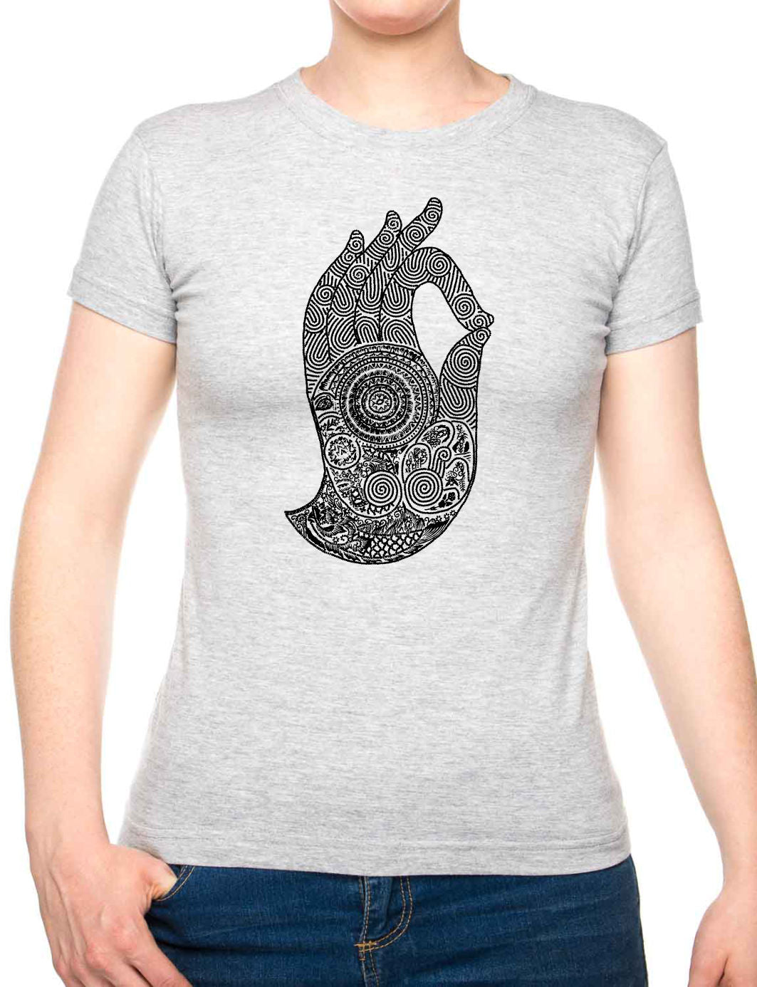Bohotusk Hand of Buddha Cotton Ladies T-Shirt XS - 2XL (UK 8 - 18) Available in 7 Colours