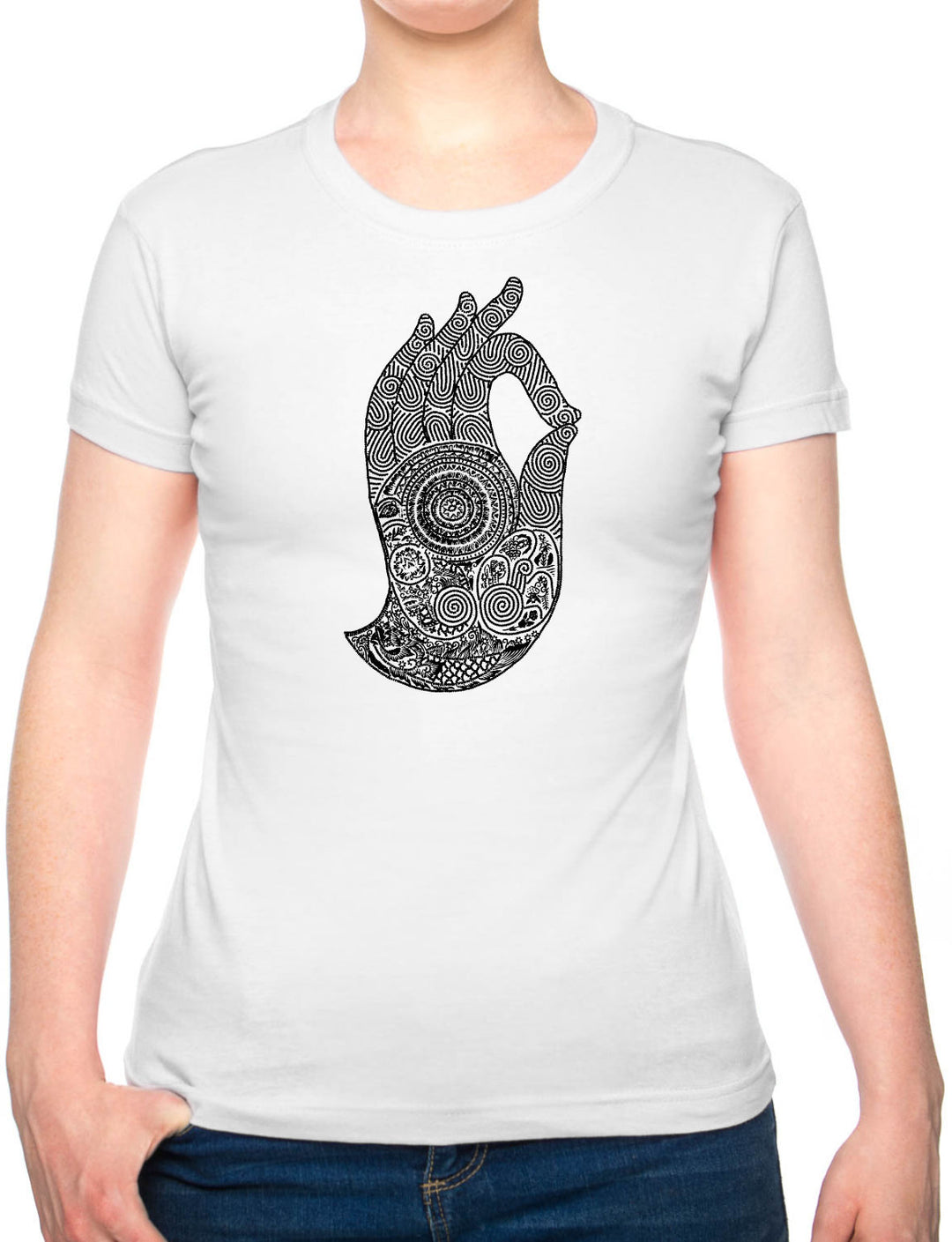 Bohotusk Hand of Buddha Cotton Ladies T-Shirt XS - 2XL (UK 8 - 18) Available in 7 Colours