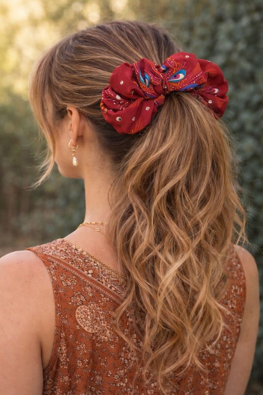 Red Peacock Hair Scrunchie Ties