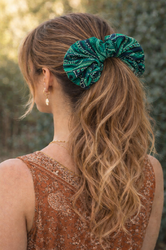 Green Elephant Grassland Print Hair Scrunchie Ties