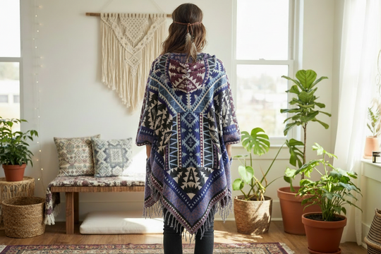 Purple Blue Arrow Design Supersoft Woollen Poncho