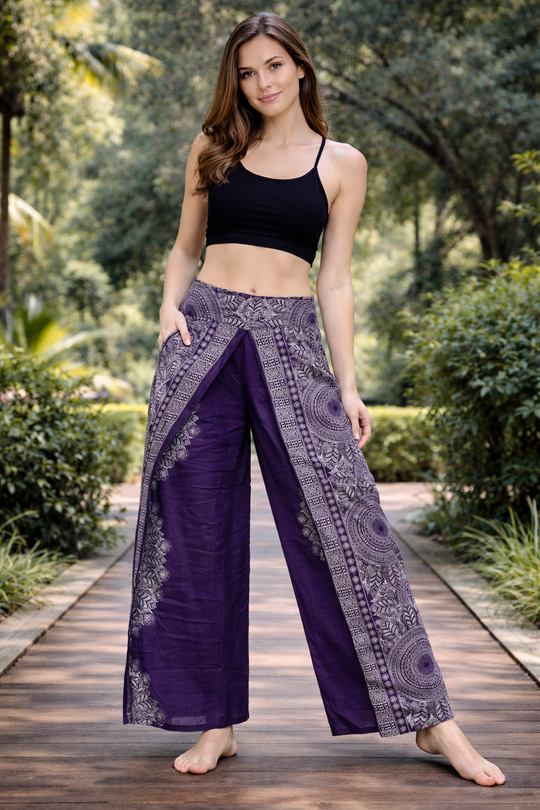 Bohotusk Purple Sun Storm Print Womens Palazzo Pants Small (UK 8 - 10)