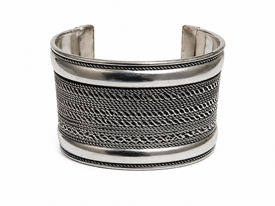 Bohotusk Adjustable Tight Waves Oxidised Silver Bangle Bracelet