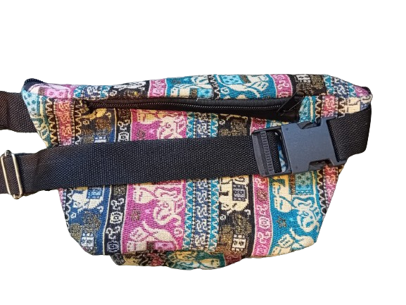 Bohotusk Aqua Pink Elephant Print Cotton Bum Bag Fanny Pack Waist Travel Bag