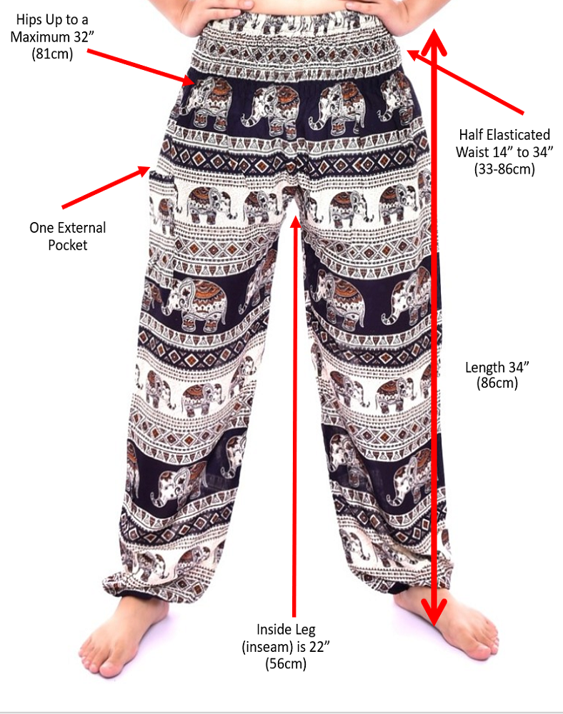 Bohotusk Kids Green Elephant Plain Print Elasticated Smocked Waist Harem Pants (9 - 12 Years)