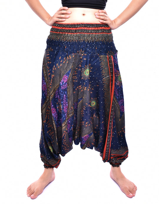 Bohotusk Blue Moonshine Low Crotch Harem Pants Womens Elasticated Smocked Waist S/M