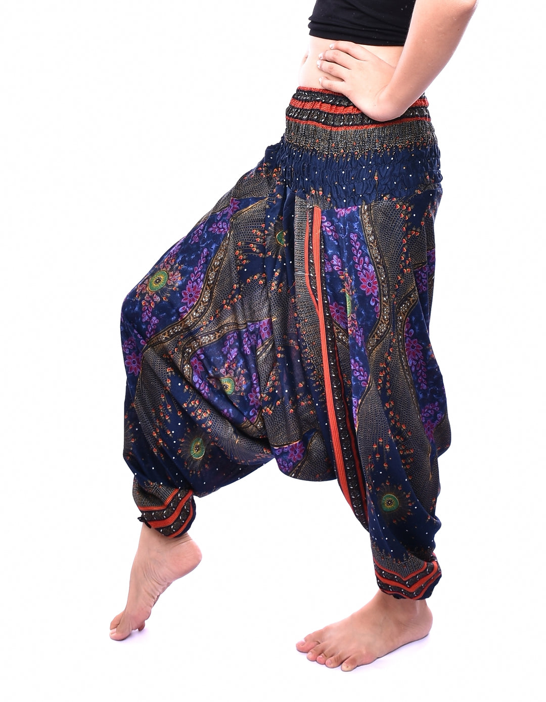 Bohotusk Blue Moonshine Low Crotch Harem Pants Womens Elasticated Smocked Waist S/M
