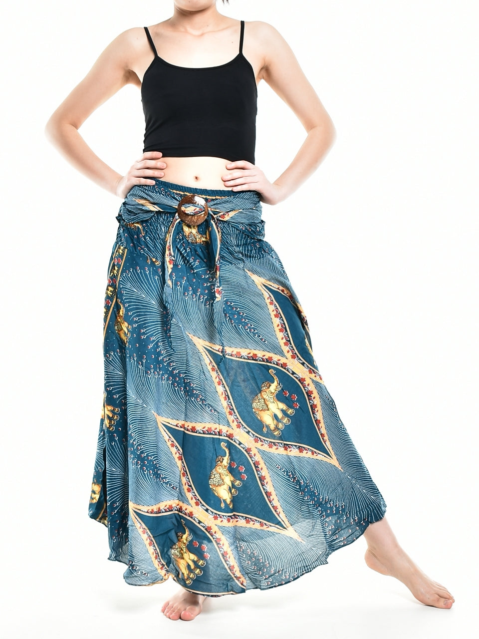 Bohotusk Teal Green Elephant Diamond Long Skirt With Coconut Buckle (& Strapless Dress) S/M Only