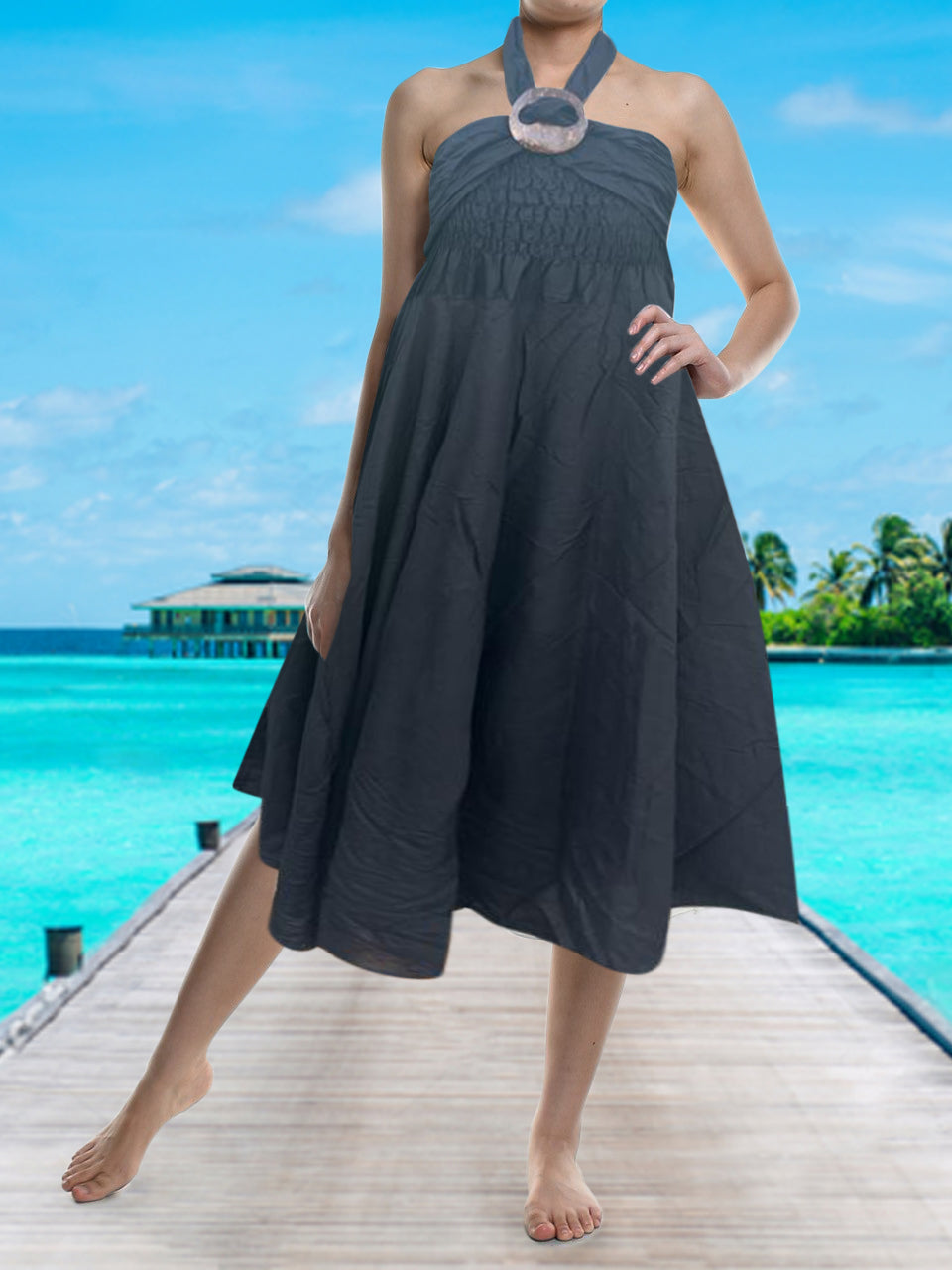 Bohotusk Plain Black Beach Dress (& Long Skirt With Coconut Buckle) S/M to 3XL