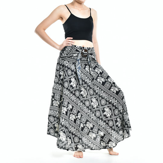 Bohotusk Black Elephant Print Long Skirt With Coconut Buckle (& Strapless Dress) S/M to 3XL