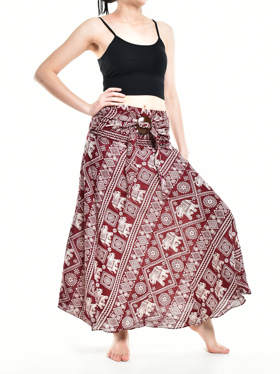 Bohotusk Red Elephant Print Long Skirt With Coconut Buckle (& Strapless Dress) S/M Only