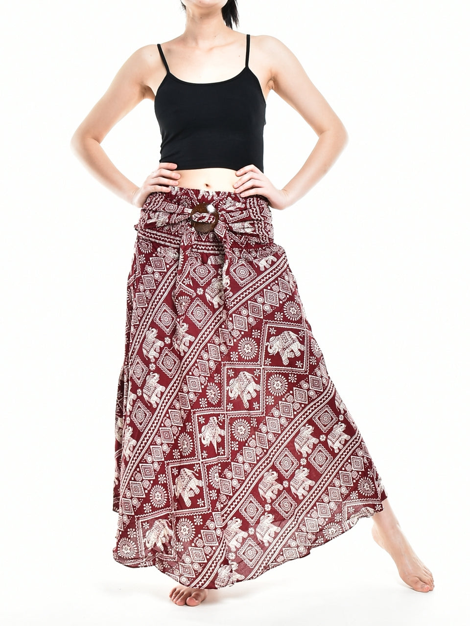 Bohotusk Red Elephant Print Long Skirt With Coconut Buckle (& Strapless Dress) S/M Only