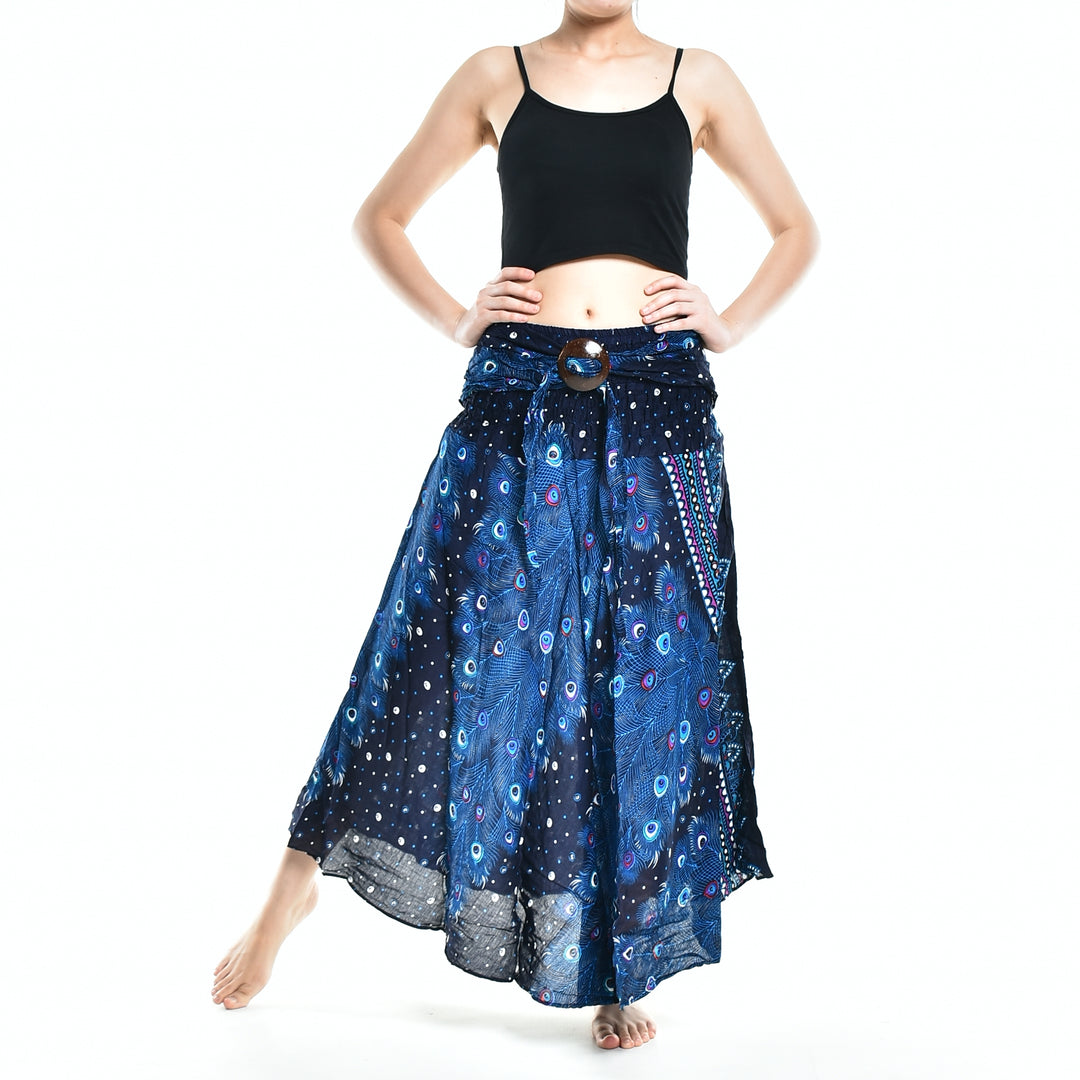 Bohotusk Blue Peacock Long Skirt With Coconut Buckle (& Strapless Dress) S/M to 3XL