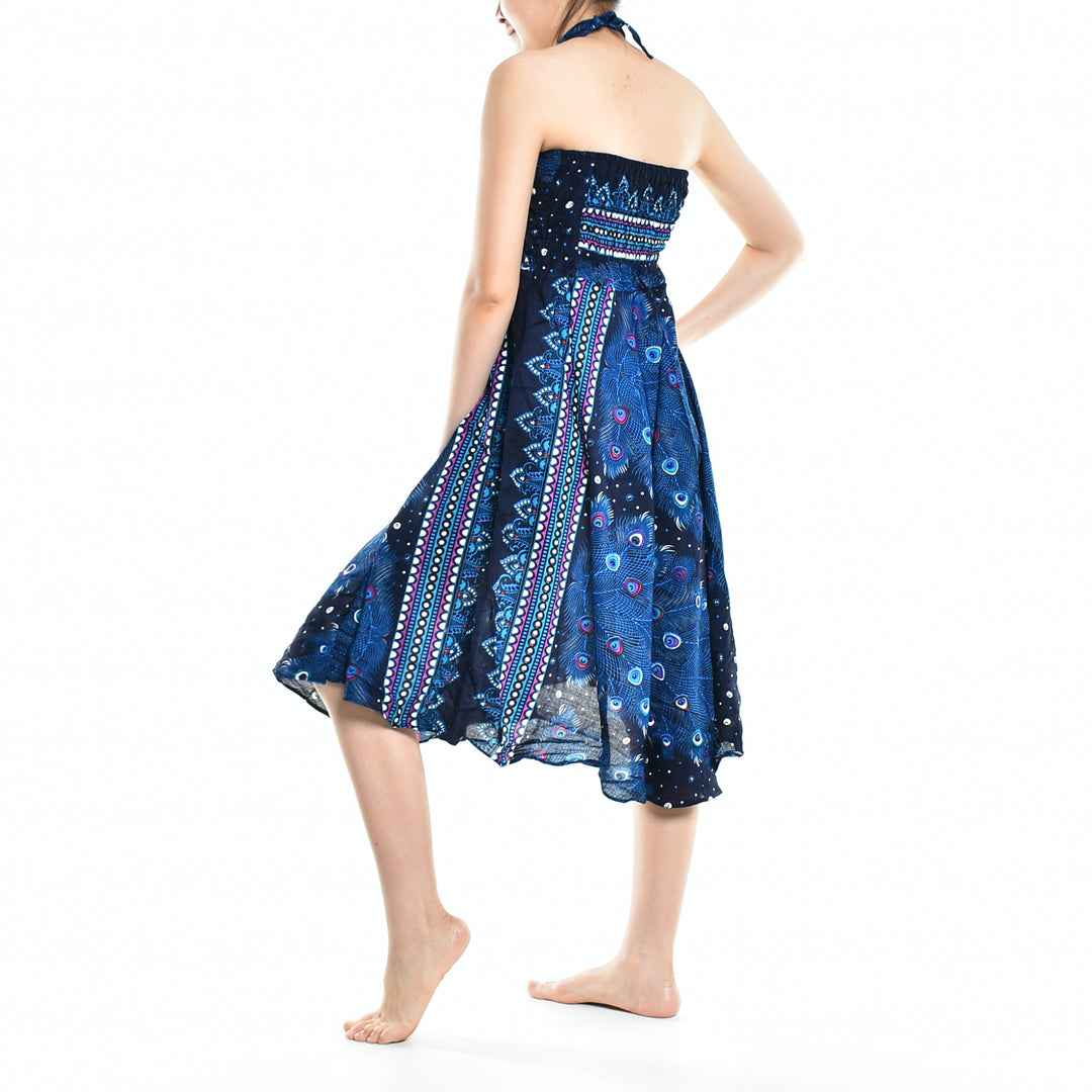 Bohotusk Blue Peacock Long Skirt With Coconut Buckle (& Strapless Dress) S/M to 3XL